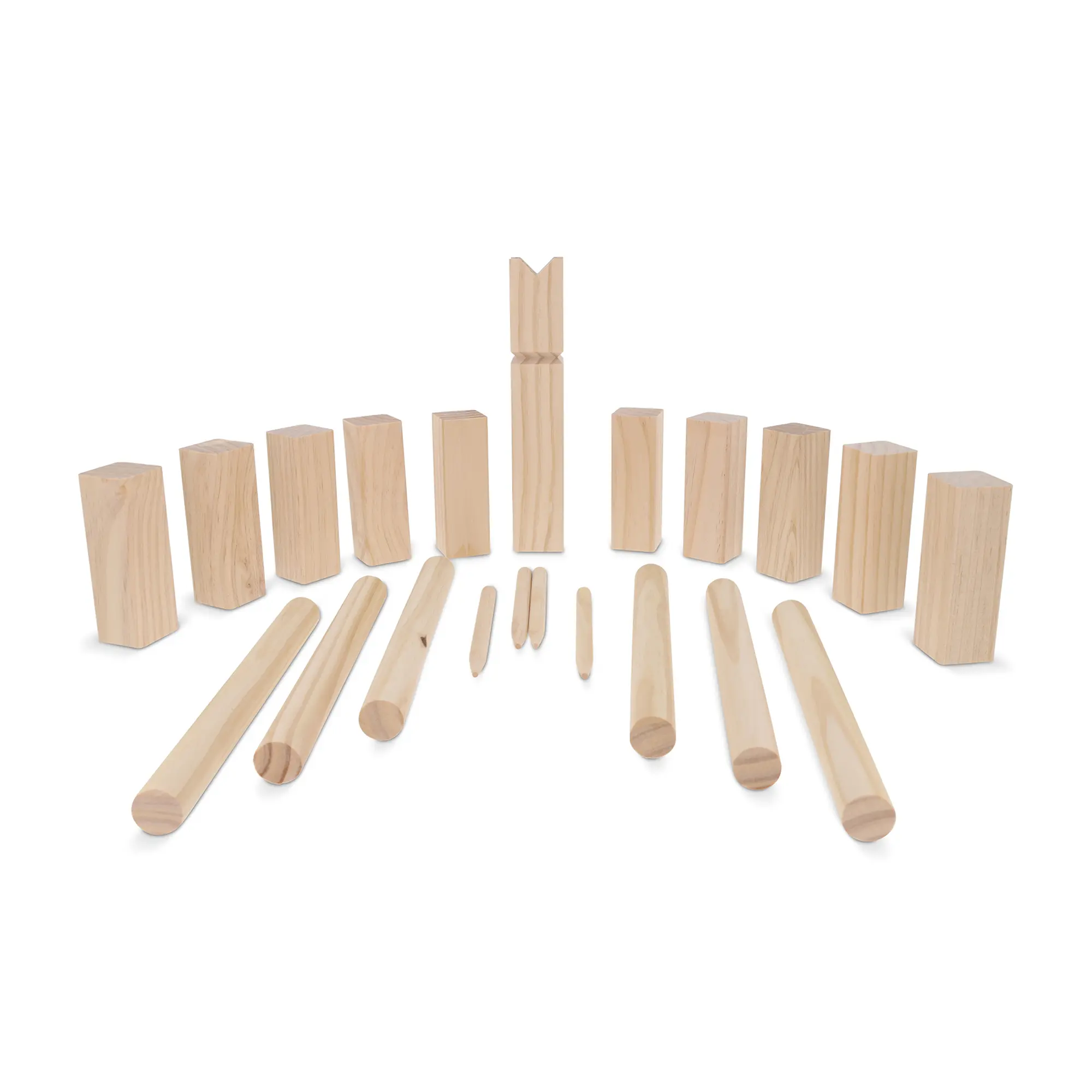 Holz Kubbspiel – Im Baumwoll‑Beutel | Kiefernholz | Vollfarbdruck