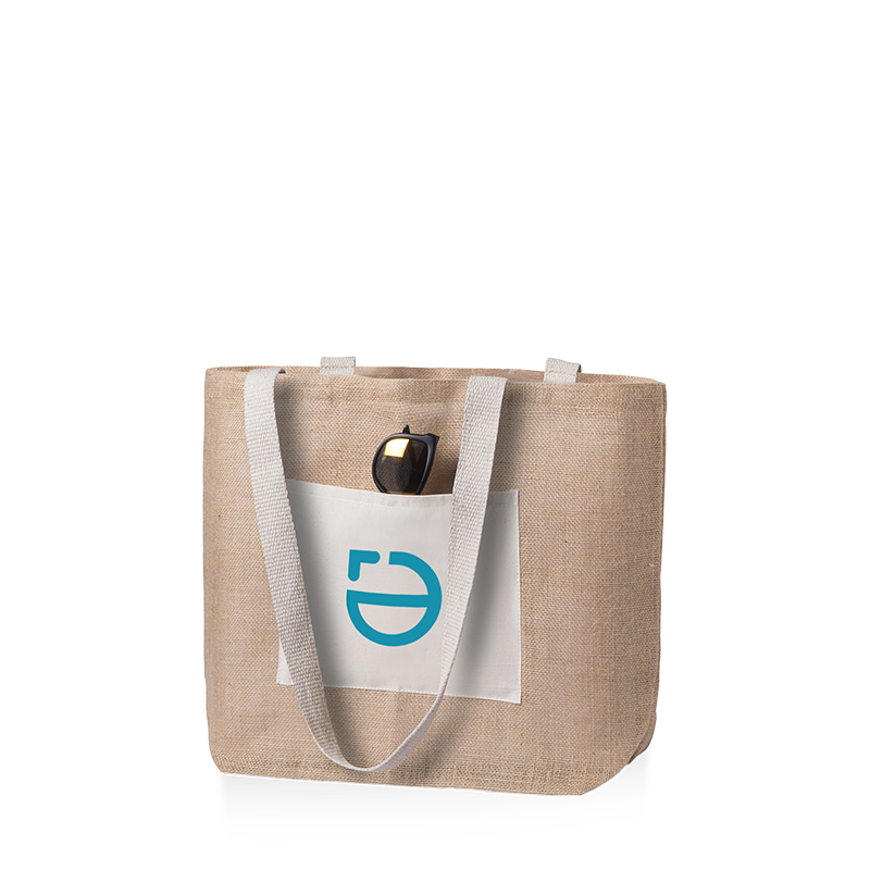 Jutetasche | Lange Griffe | Fronttasche  | 48 x 15 x 35 cm