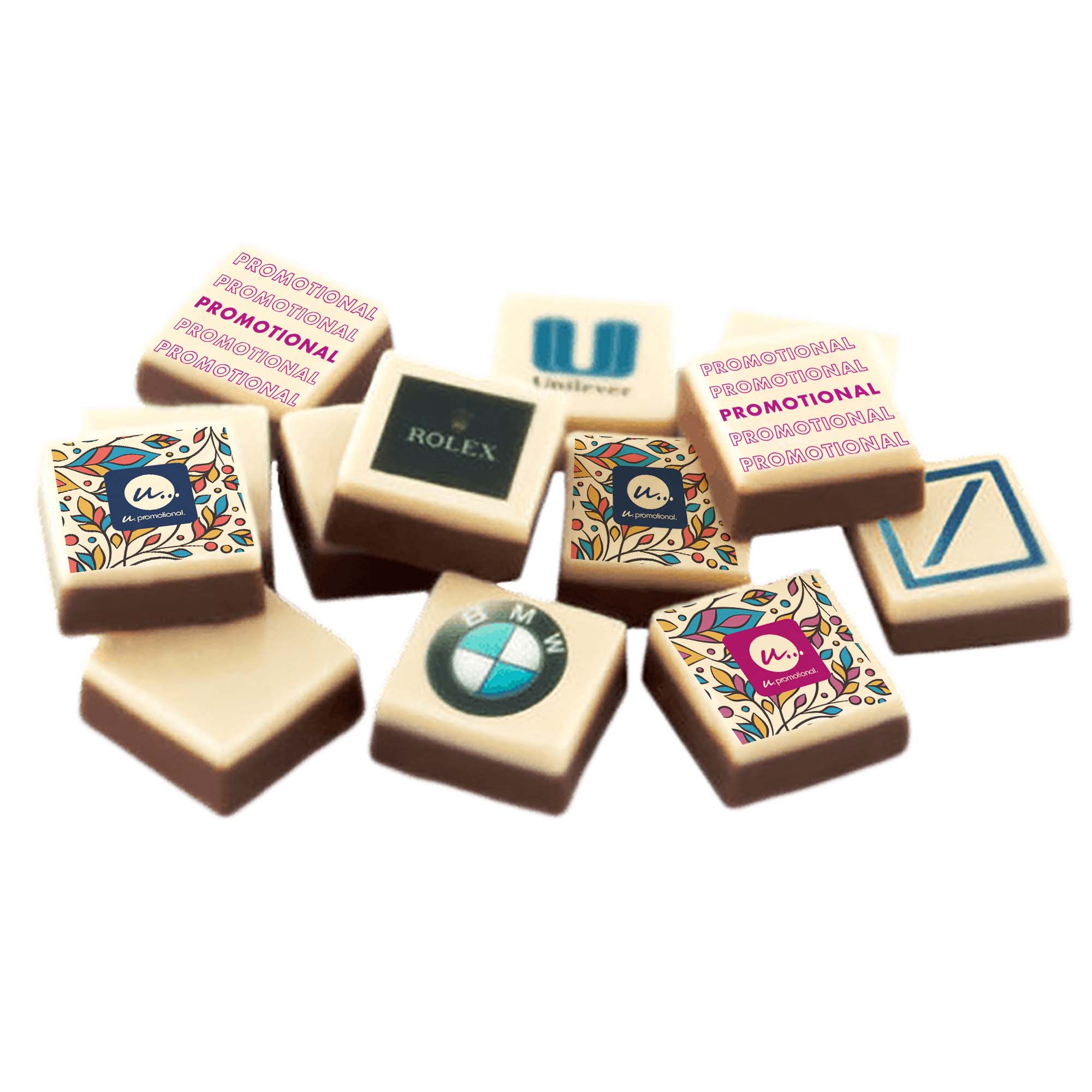 Logo Schokolade FiftyFifty | Weiße + Milchschokolade | 25 x 25 mm