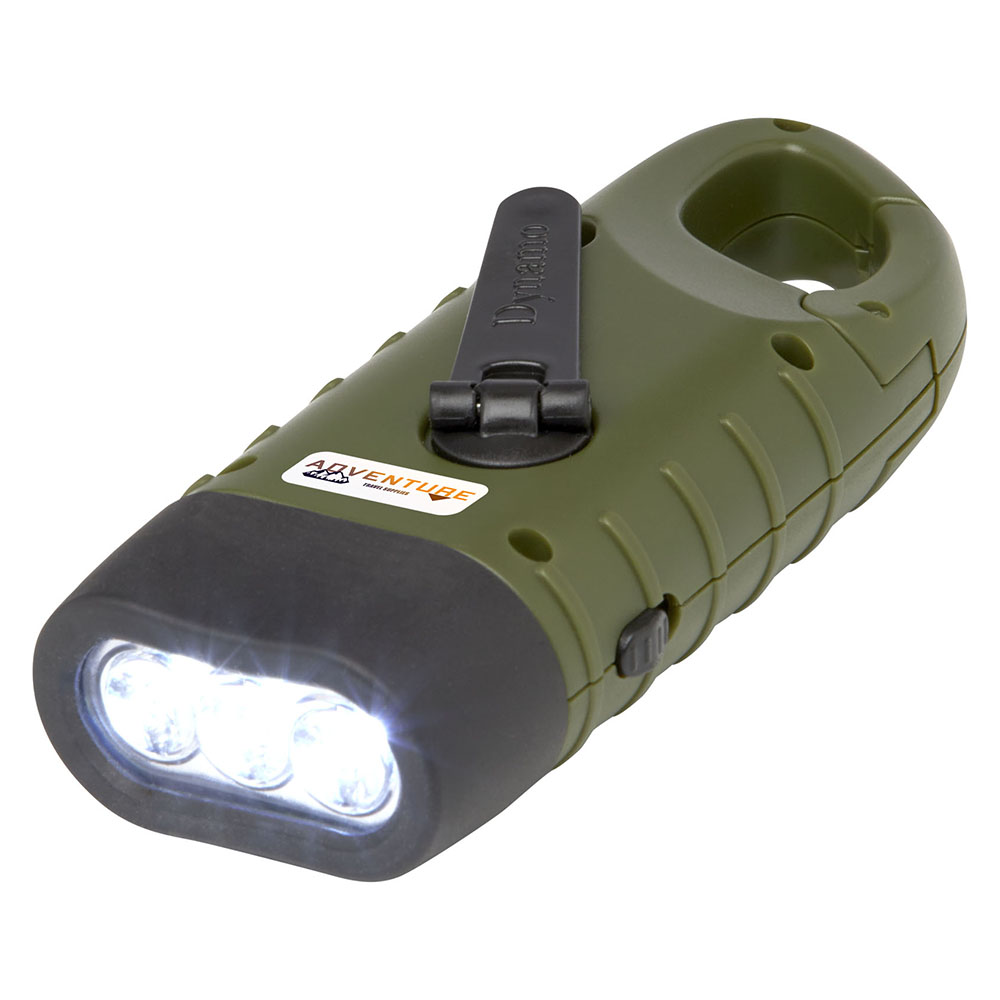 Recycelte Solar-Dynamo-Taschenlampe – Mit Karabiner | 3 LEDs