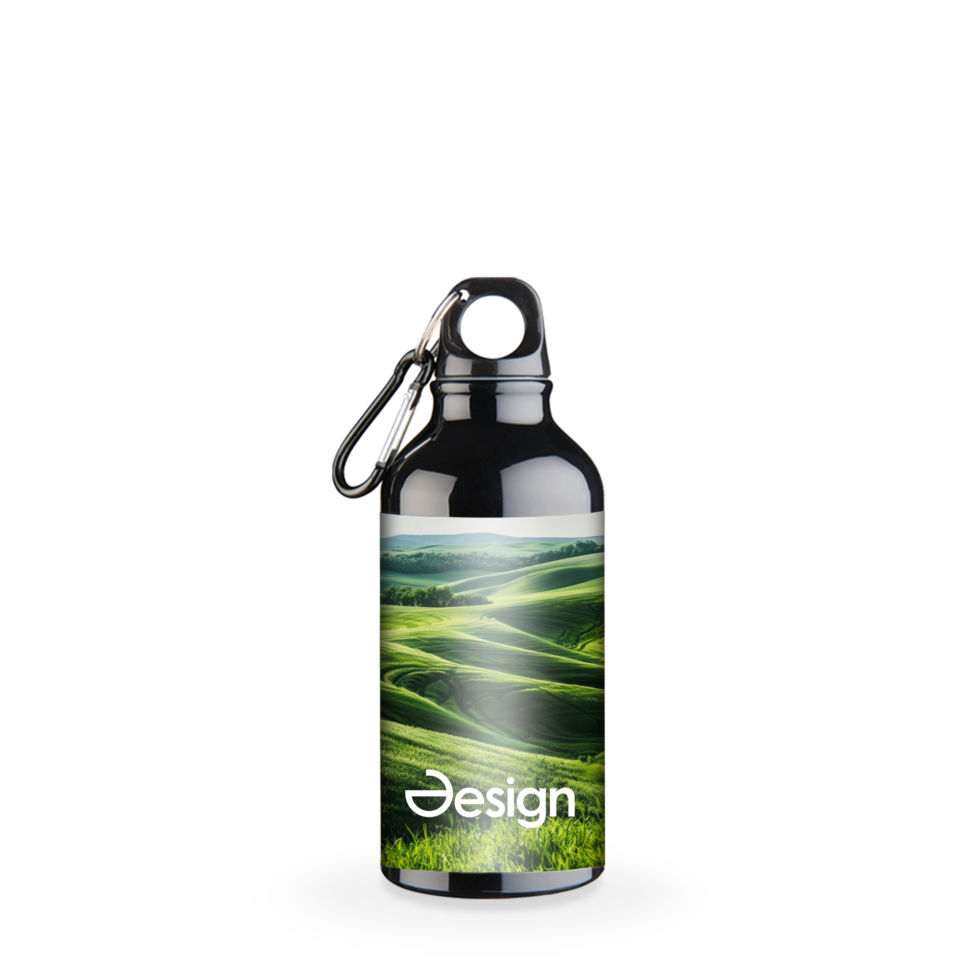 Recycelte Trinkflasche Max - 400 ml | RVS | Karabiner | Vollfarbdruck