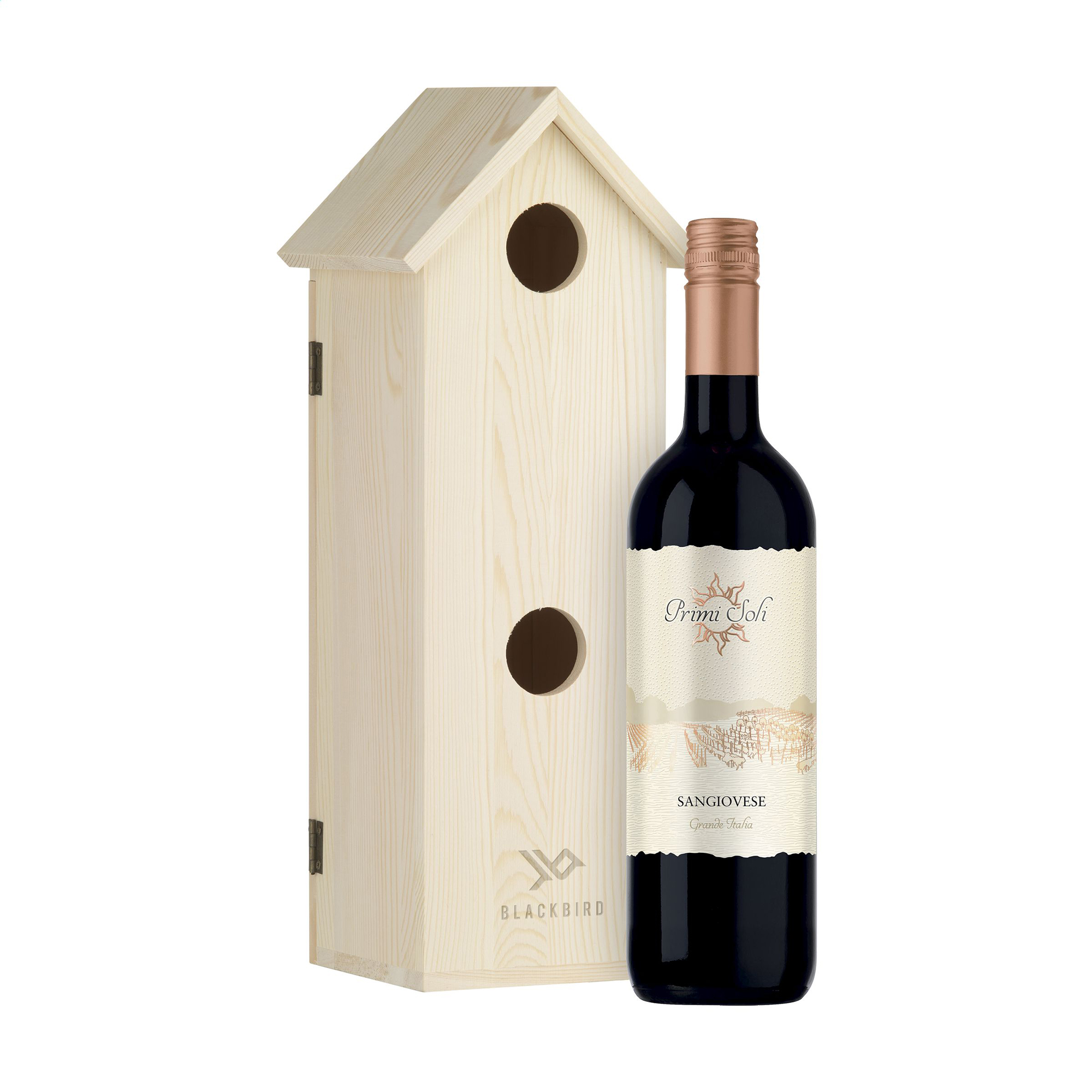 Vogelhaus-Geschenkbox – FSC-Holz | Wiederverwendbar | Für 1 Flasche | Geschenkidee