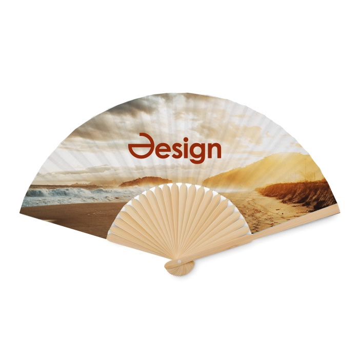 Fächer Bonita  - Bambusgriff | Braun | Vollfarbe | Aufdruck ganzflächig