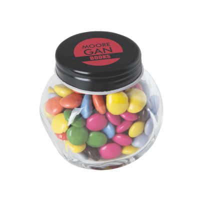 Bonbonglas Mini - Schokolinsen | 30 gr.  | Farbiger Deckel