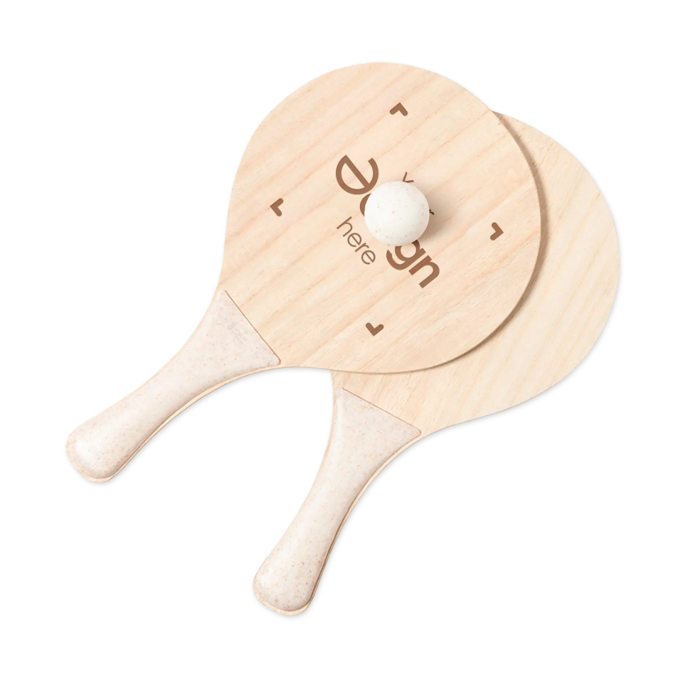 Strand-Schlägerset aus Holz – Mit Ball | Natürliche Optik | Weizenstroh-Griffe | Für draußen