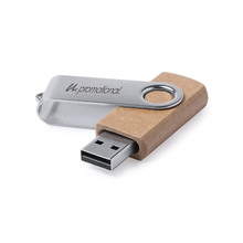 USB-Stick Rotate - Recycelt Braun | Silber Kappe + Brauner Stick | 16 GB | Gravur