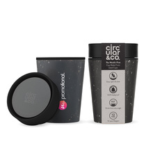 Circular&Co® Becher Black - 227 ml | Recycelt | Schwarz + Farbiger Deckel  | BPA-frei | 73W045 