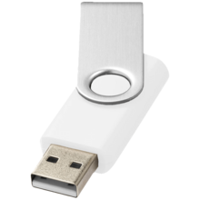 USB-Stick Rotate - Schnell | Silber Kappe + Farbiger Stick  | 2 GB | Gravur & Druck | DEmaxs038 Weiß