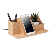 Schreibtisch-Organizer Bambu | Kabelloses Ladegerät | 10 W | 8756345 Holz