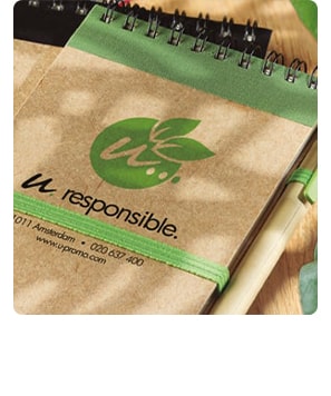Nachhaltiges Notizbuch aus recyceltem Papier von Maxilia mit Werbeaufdruck
